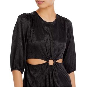 Aqua midi dress, long sleeve with cut outs, black, floral print